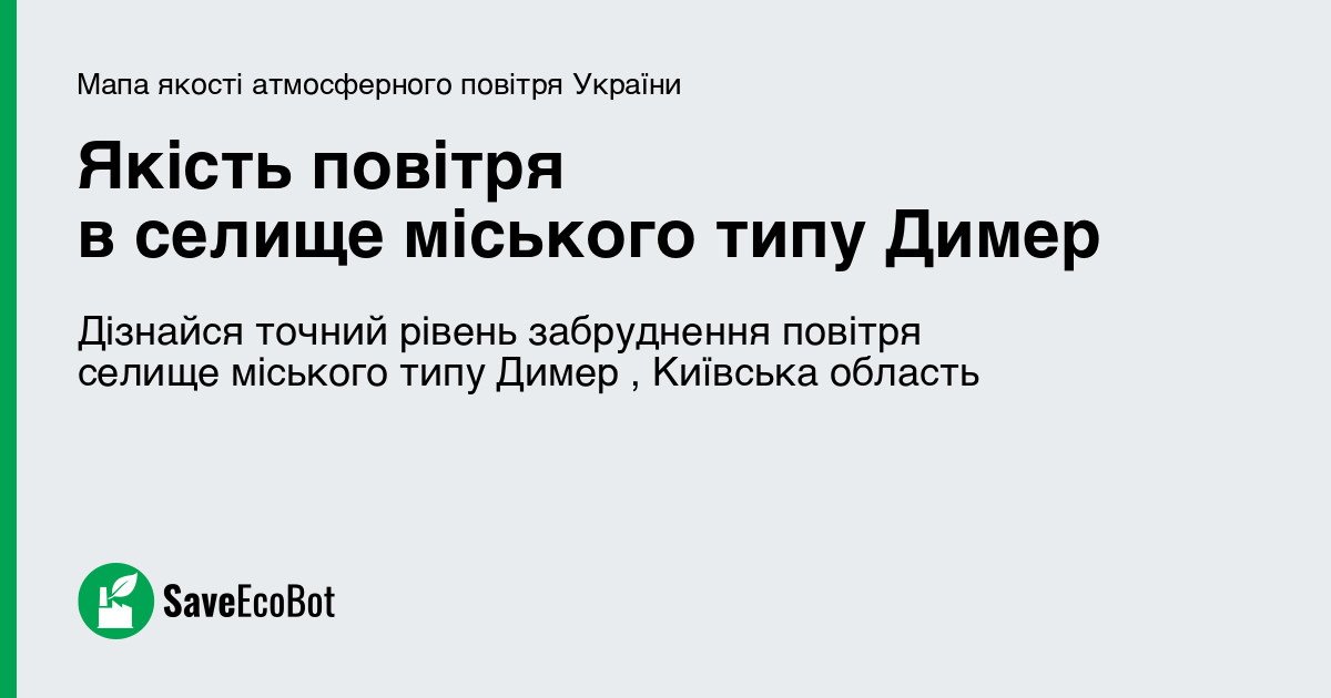 Якість повітря у селищі міського типу Димер, Київська область онлайн ...